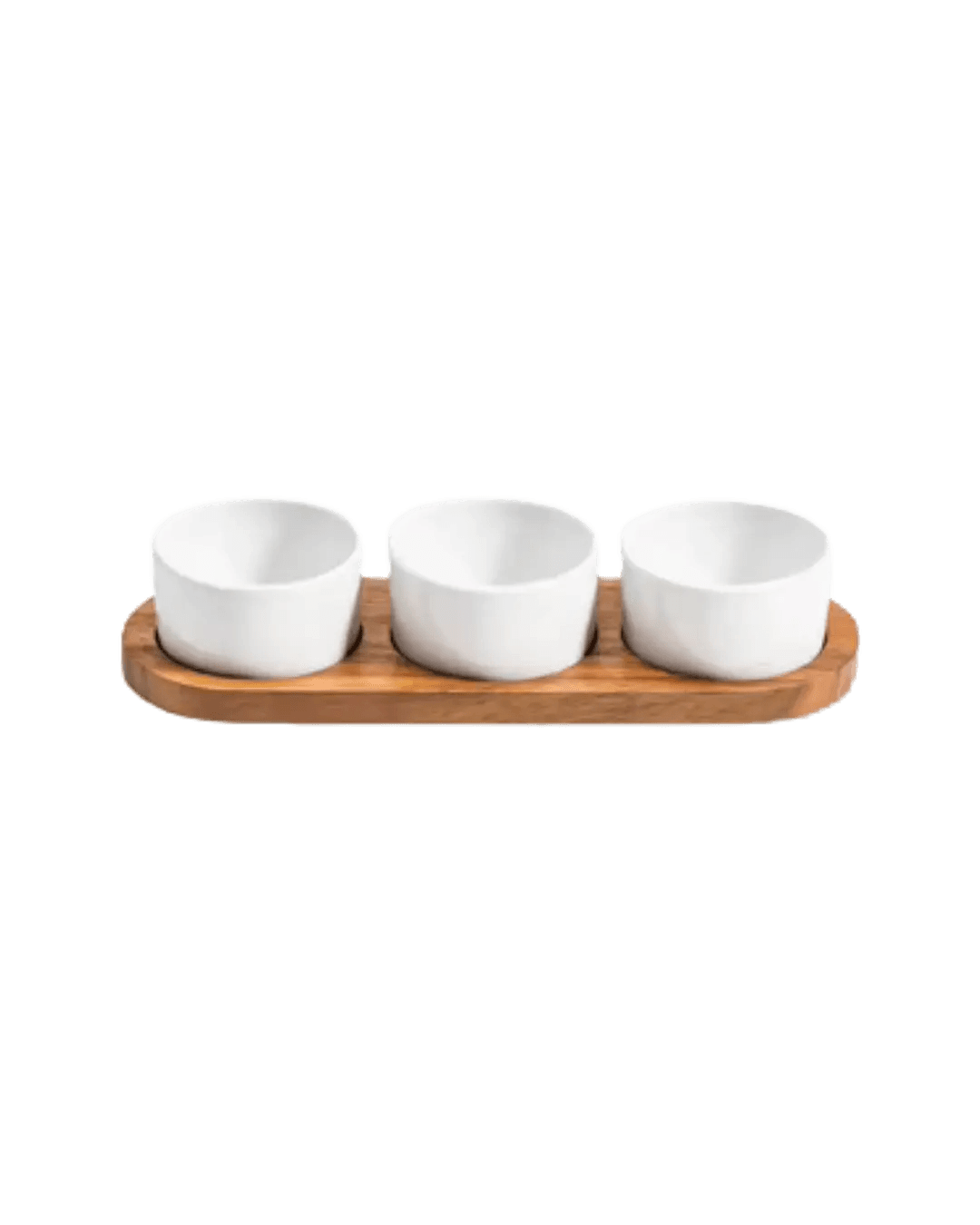 Flat Wooden Triple Ceramic Bowl
