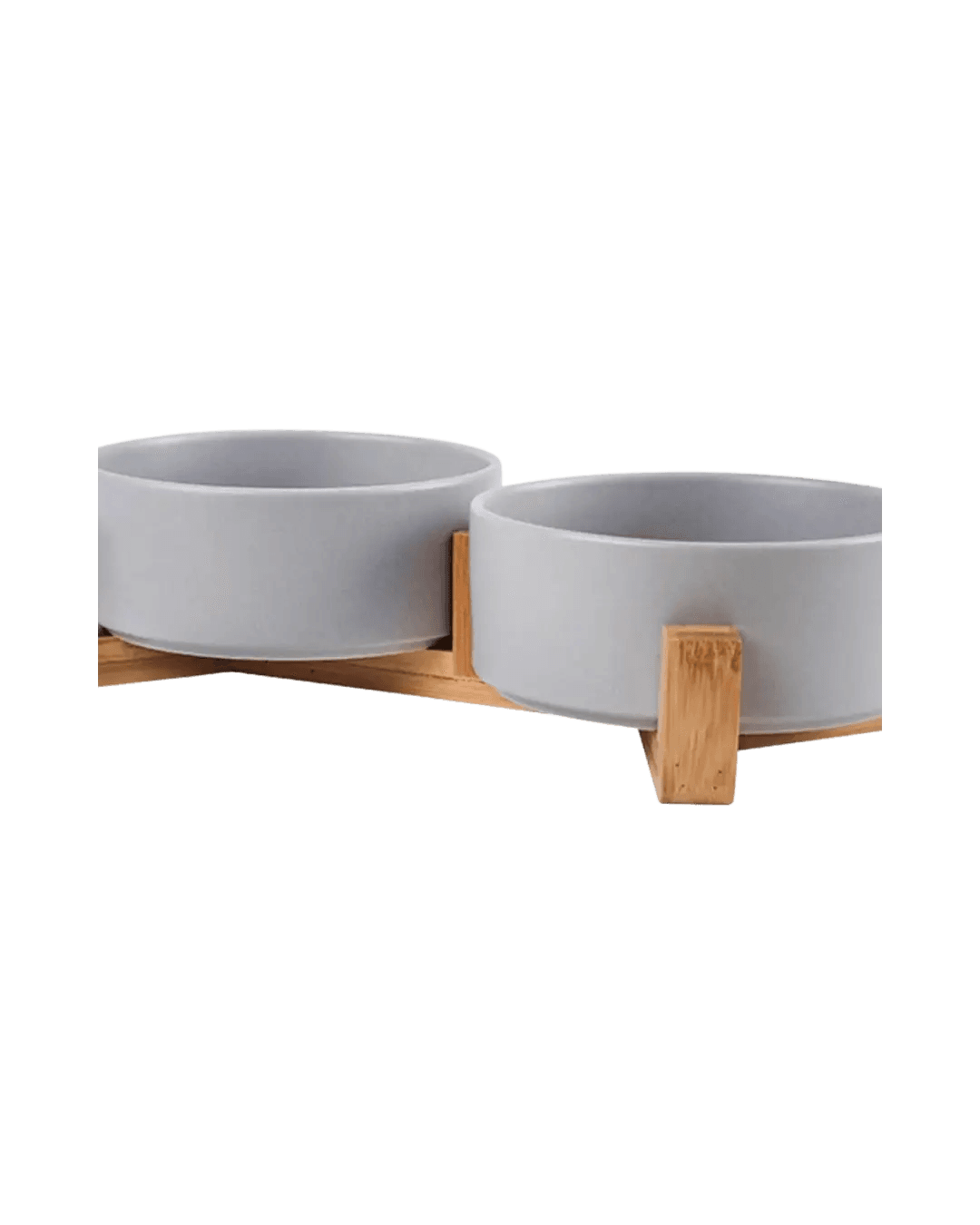 Double Ceramic Bowl with Wooden Stand