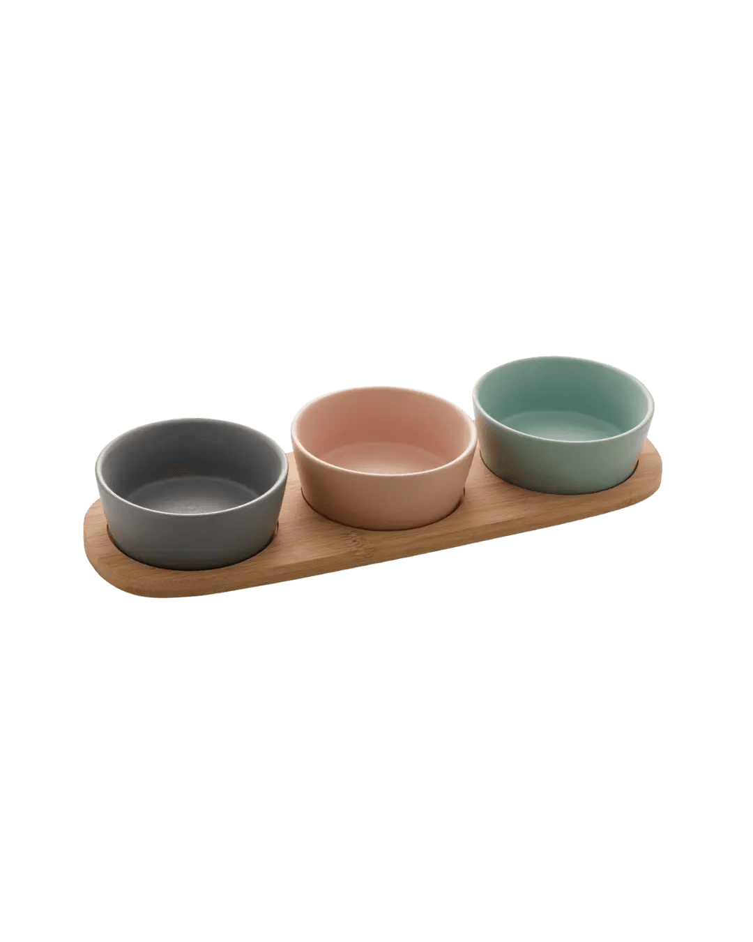 Tripple Ceramic Bowl with Wooden Stand
